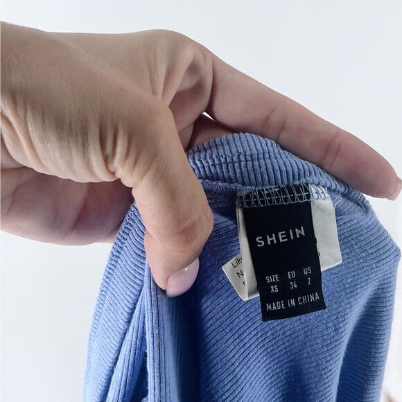 Women's Periwinkle Ribbed Mock Neck Short Sleeve Blouse Size XS - Picture 3 of 3